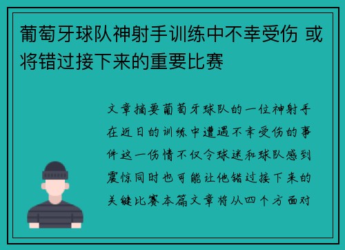 葡萄牙球队神射手训练中不幸受伤 或将错过接下来的重要比赛